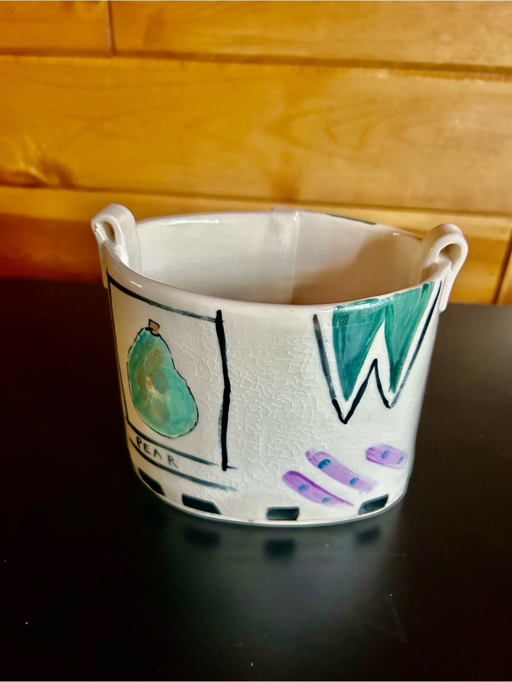 Hand-Painted White Ceramic Decorative Pot with Pear 🍐 Motif